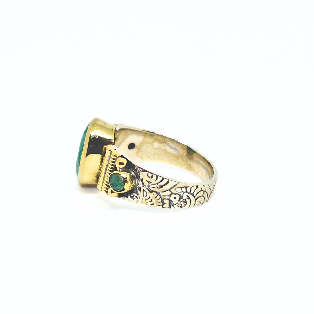 Emerald Ring |Silver & Brass