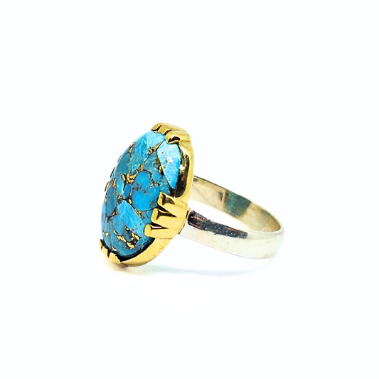 Blue Copper Turquoise Ring |Silver & Brass