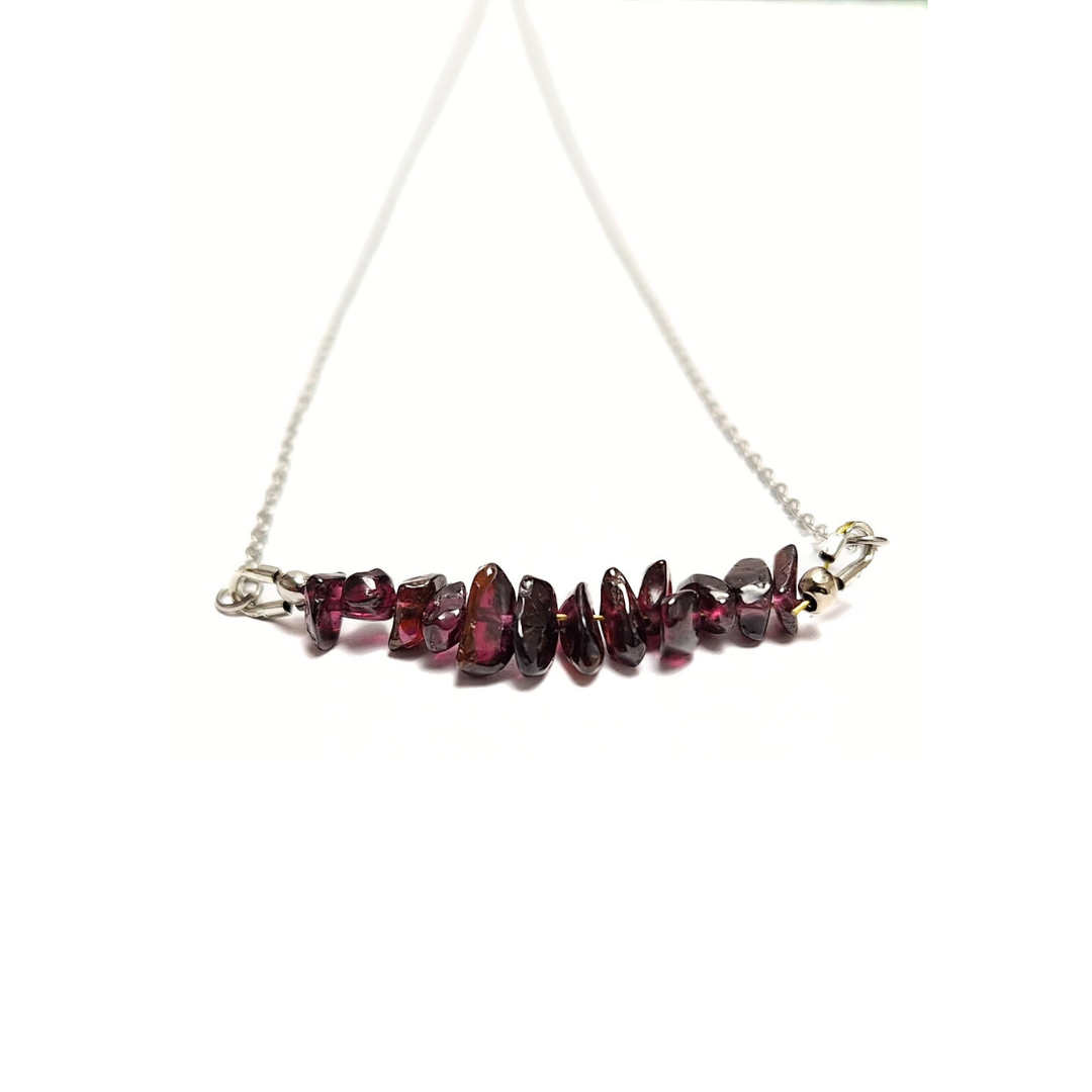 Garnet Chip Necklace (Stainless Steel)