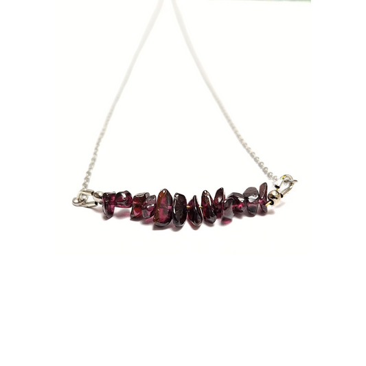 Garnet Chip Necklace (Stainless Steel)