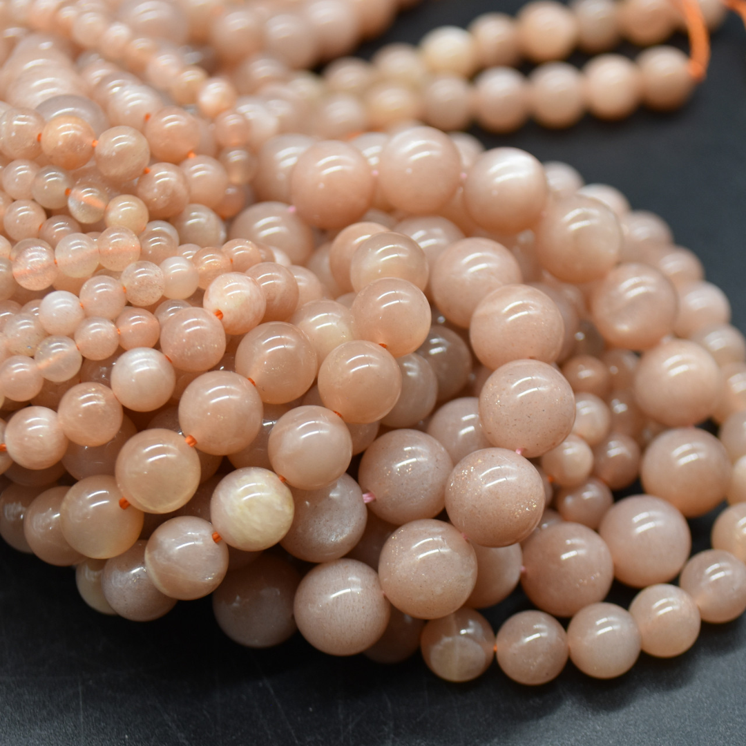 Peach Moonstone 8mm Round Loose Beads ±46pcs
