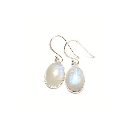 Moonstone Oval Earrings (10x14) |Silver