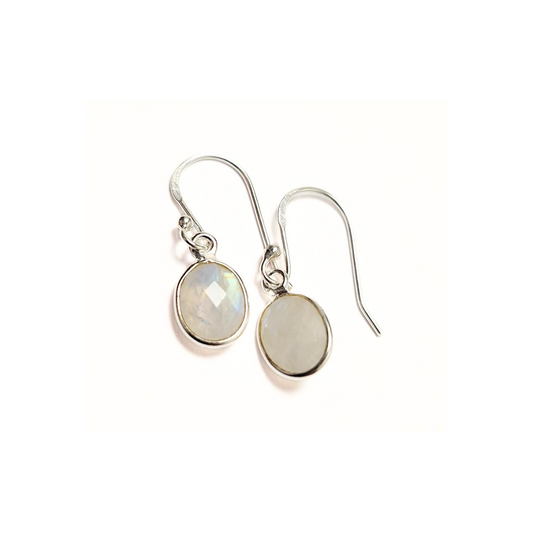 Moonstone Oval Earrings (7x9) |Silver