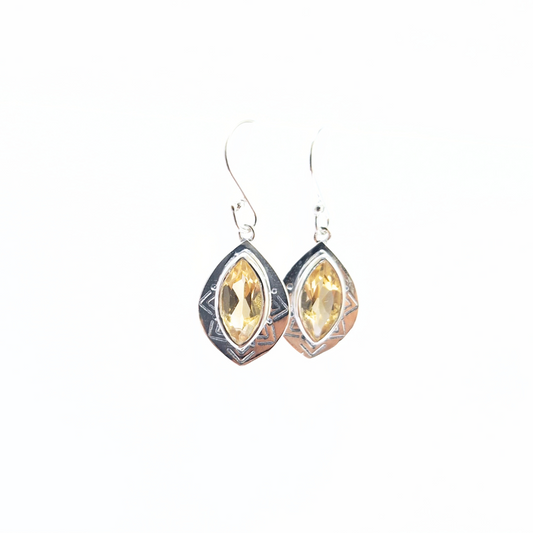 Citrine Marquise Earrings |Silver