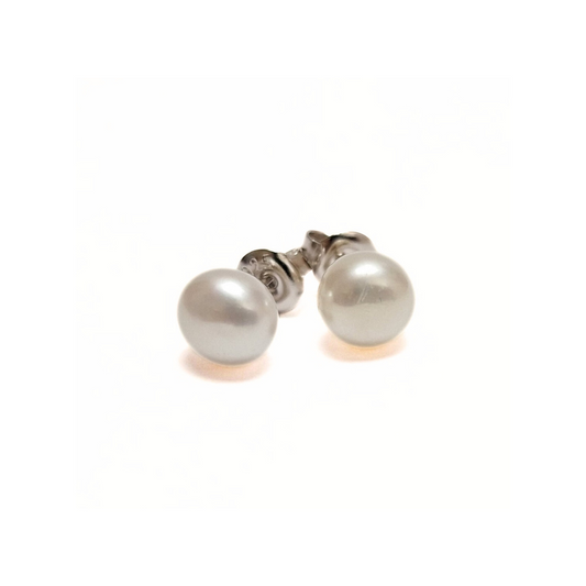 Pearl 8mm Studs |Silver