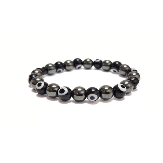 Evil Eye Glass & Hematite Bracelet (Black)