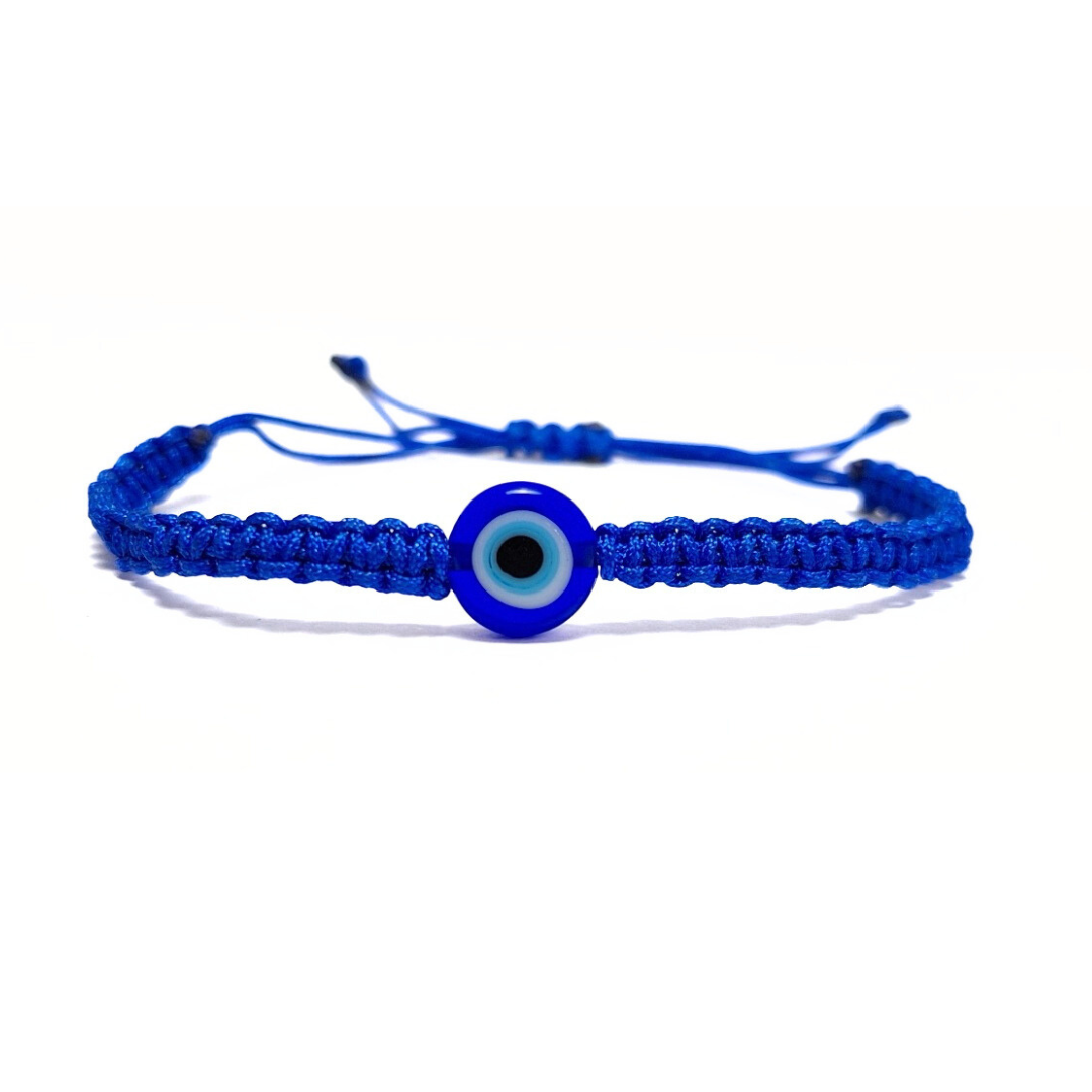 Evil Eye Coin Macrame Bracelet (Blue)