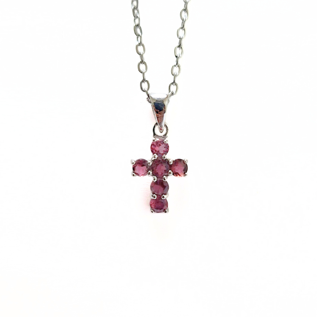 Pink Tourmaline 12mm Cross Pendant |Silver