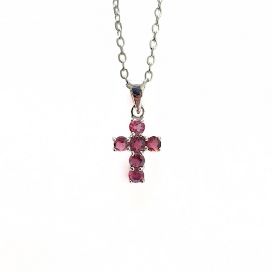 Pink Tourmaline 12mm Cross Pendant |Silver