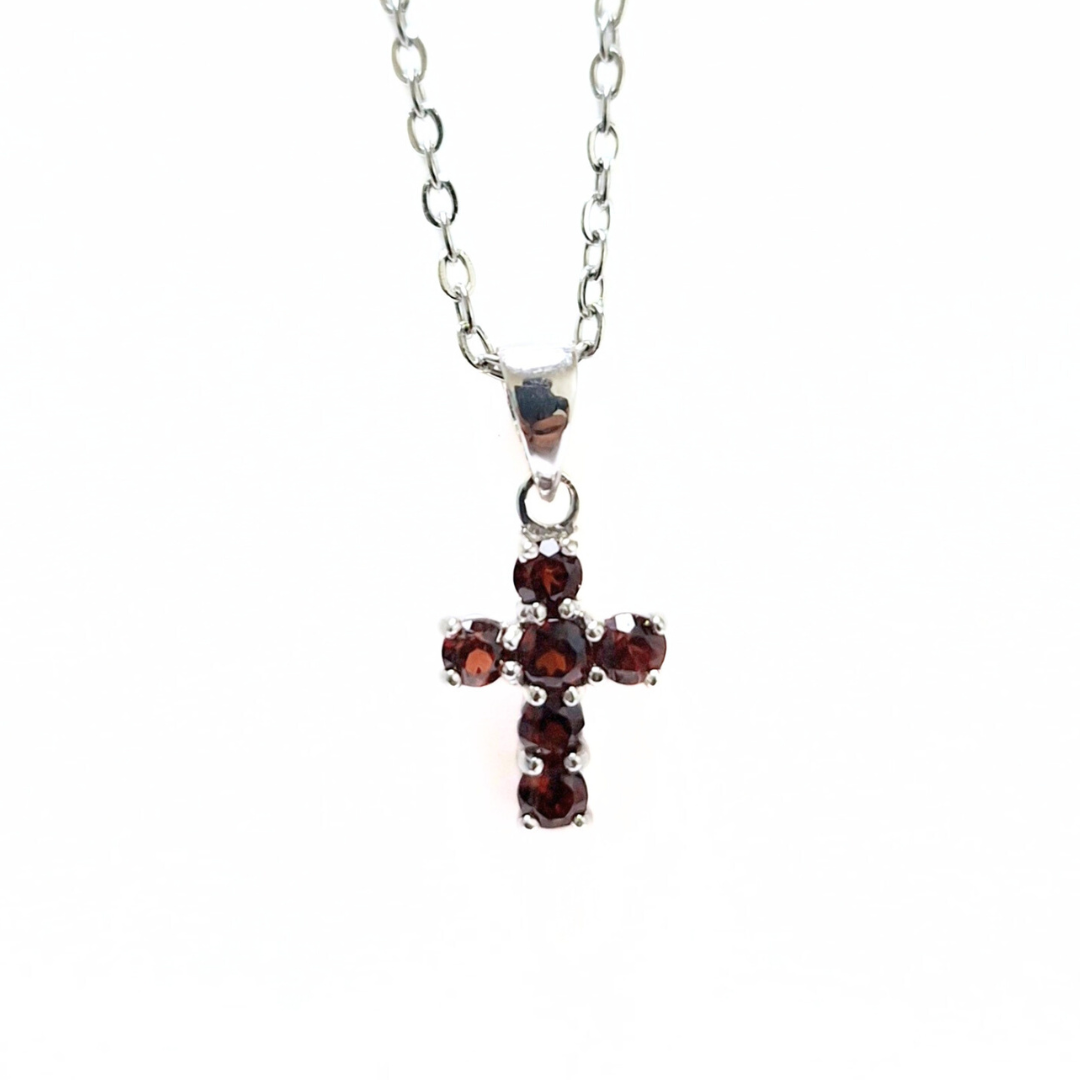 Garnet 12mm Cross Pendant |Silver