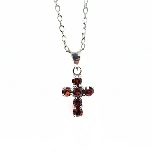Garnet 12mm Cross Pendant |Silver