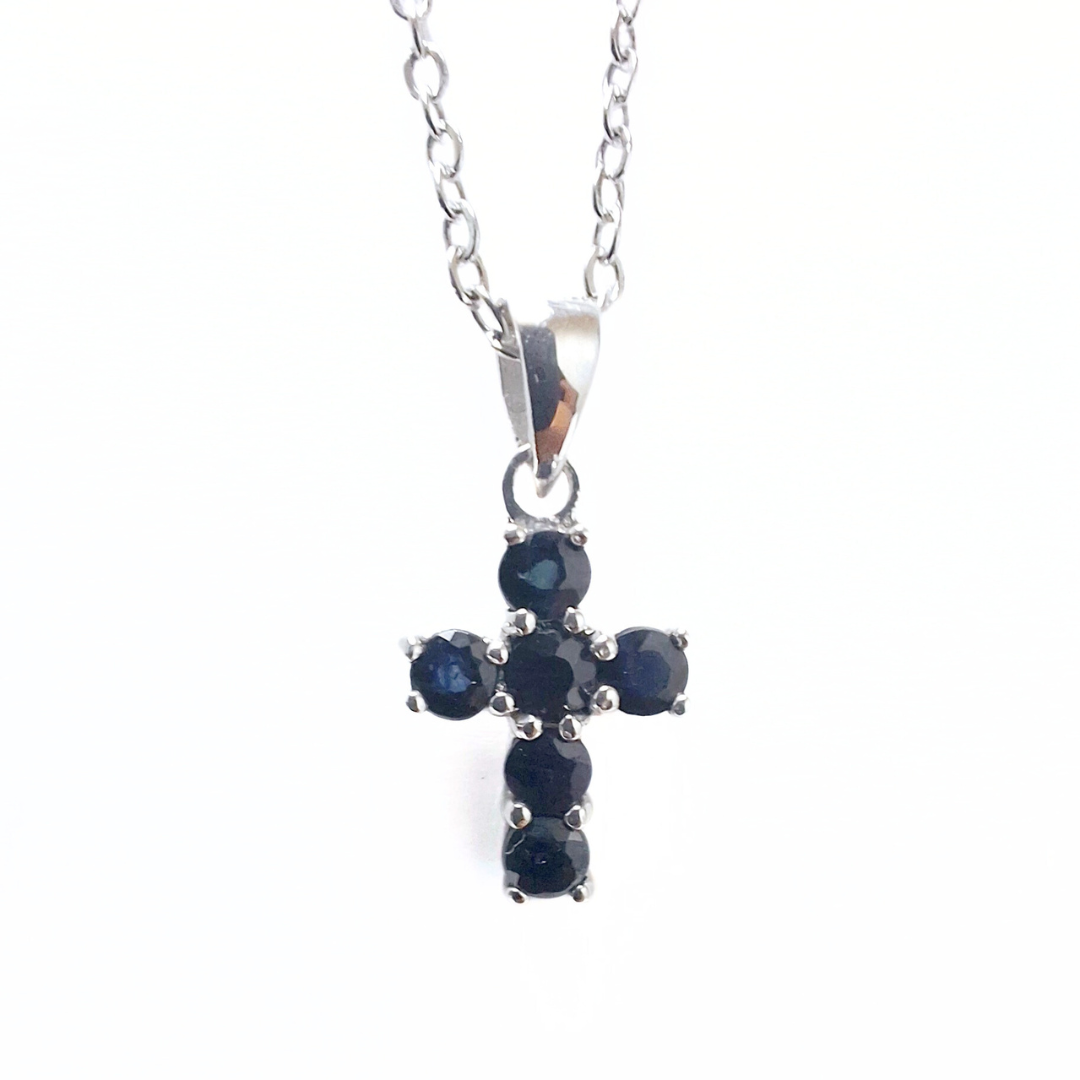 Blue Sapphire 12mm Cross Pendant |Silver