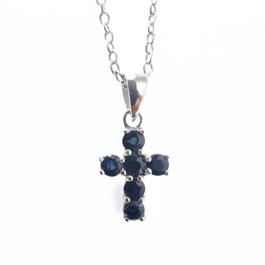Blue Sapphire 12mm Cross Pendant |Silver