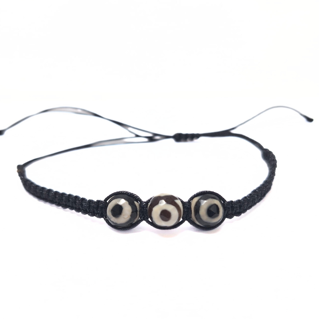 Dzi 3 Bead Macrame Bracelet