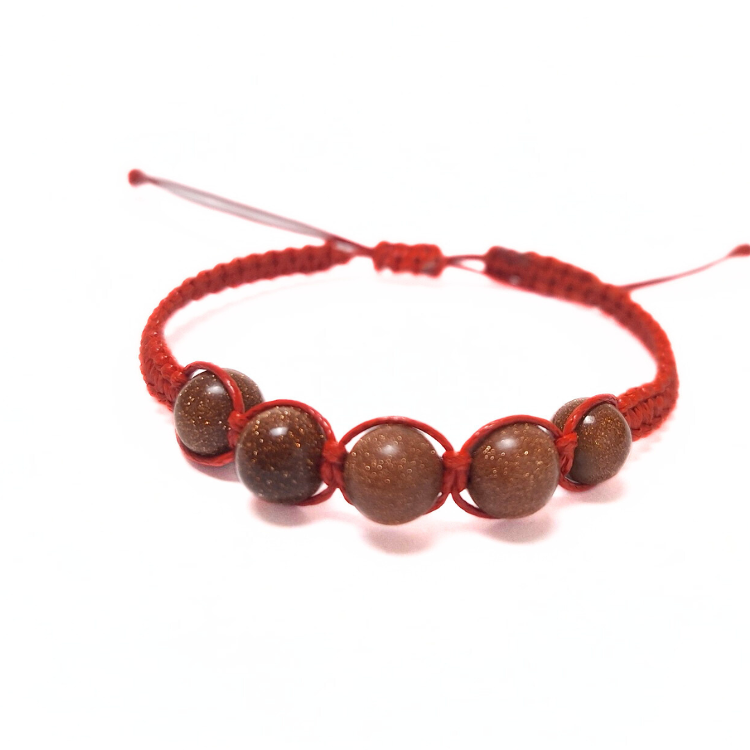 Goldstone 5 Bead Macrame Bracelet