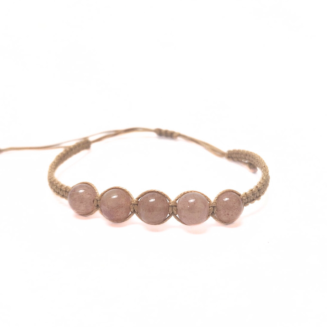 Strawberry Quartz 5 Bead Macrame Bracelet