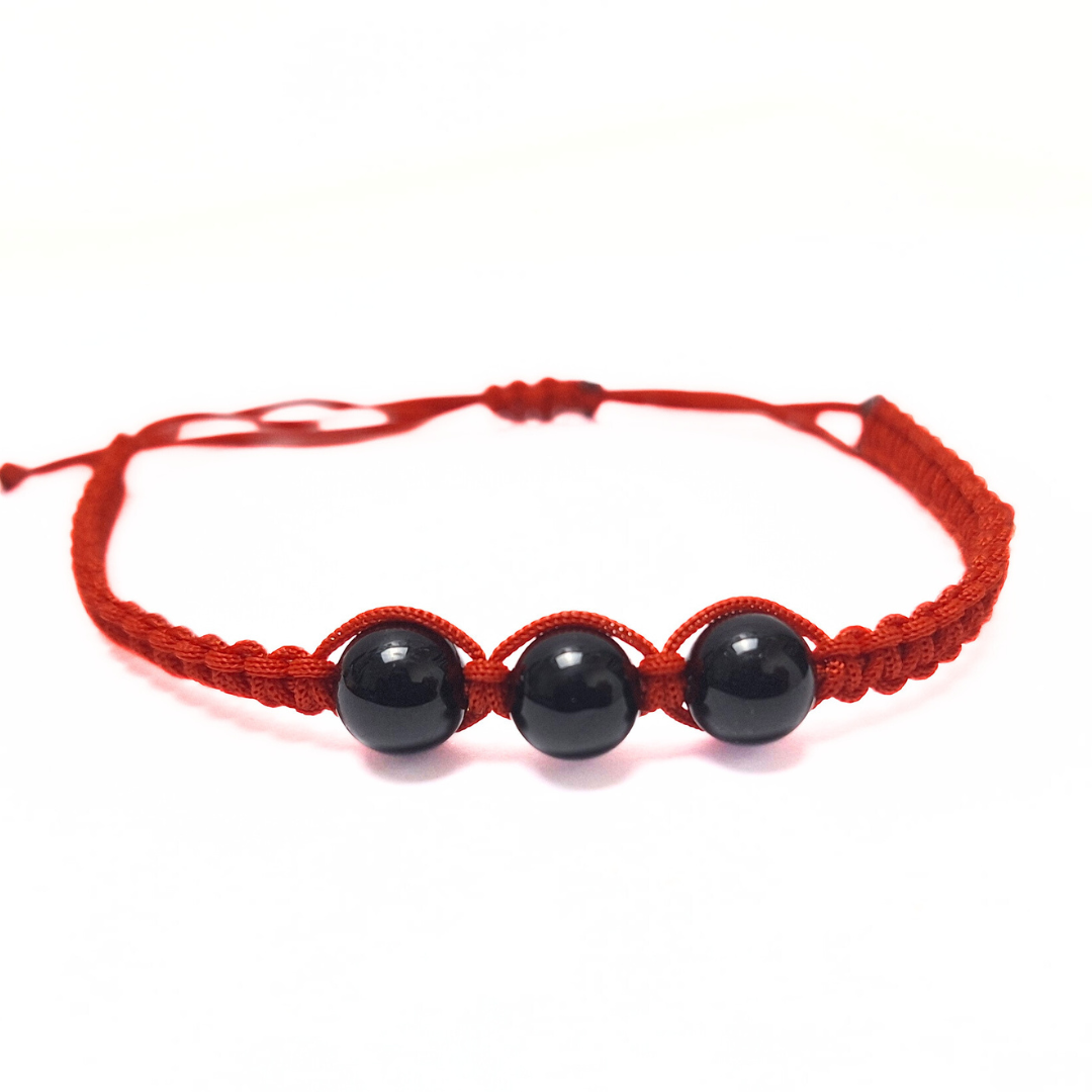Black Tourmaline Macrame Bracelet (Red)
