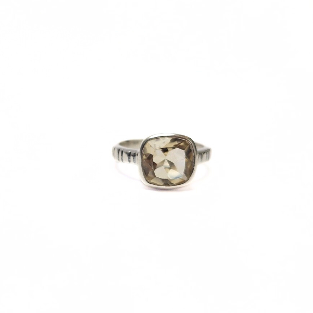 Citrine 9mm Square Ring |Silver