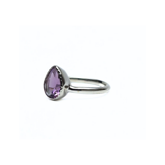 Amethyst Tear Ring |Silver