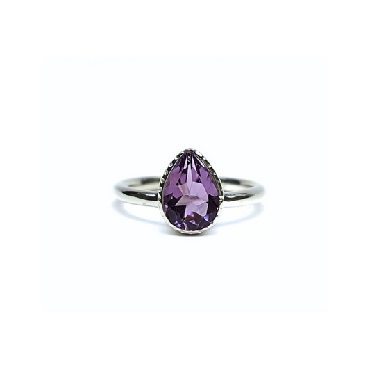 Amethyst Tear Ring |Silver