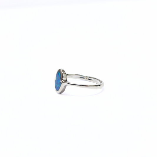 Blue Opal Hamsa Ring |Silver