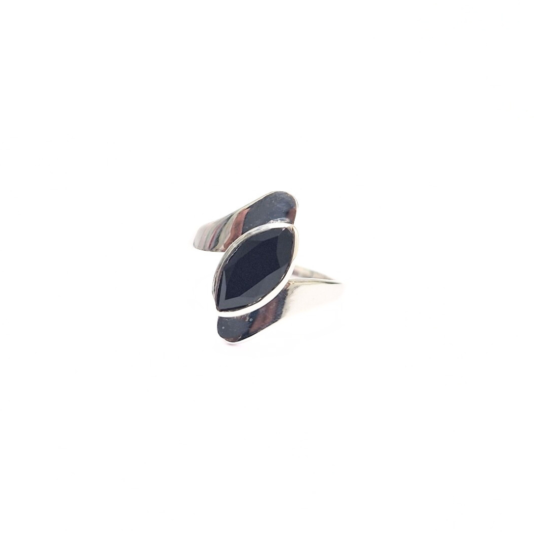 Onyx Marquise Ring(6x12) |Silver