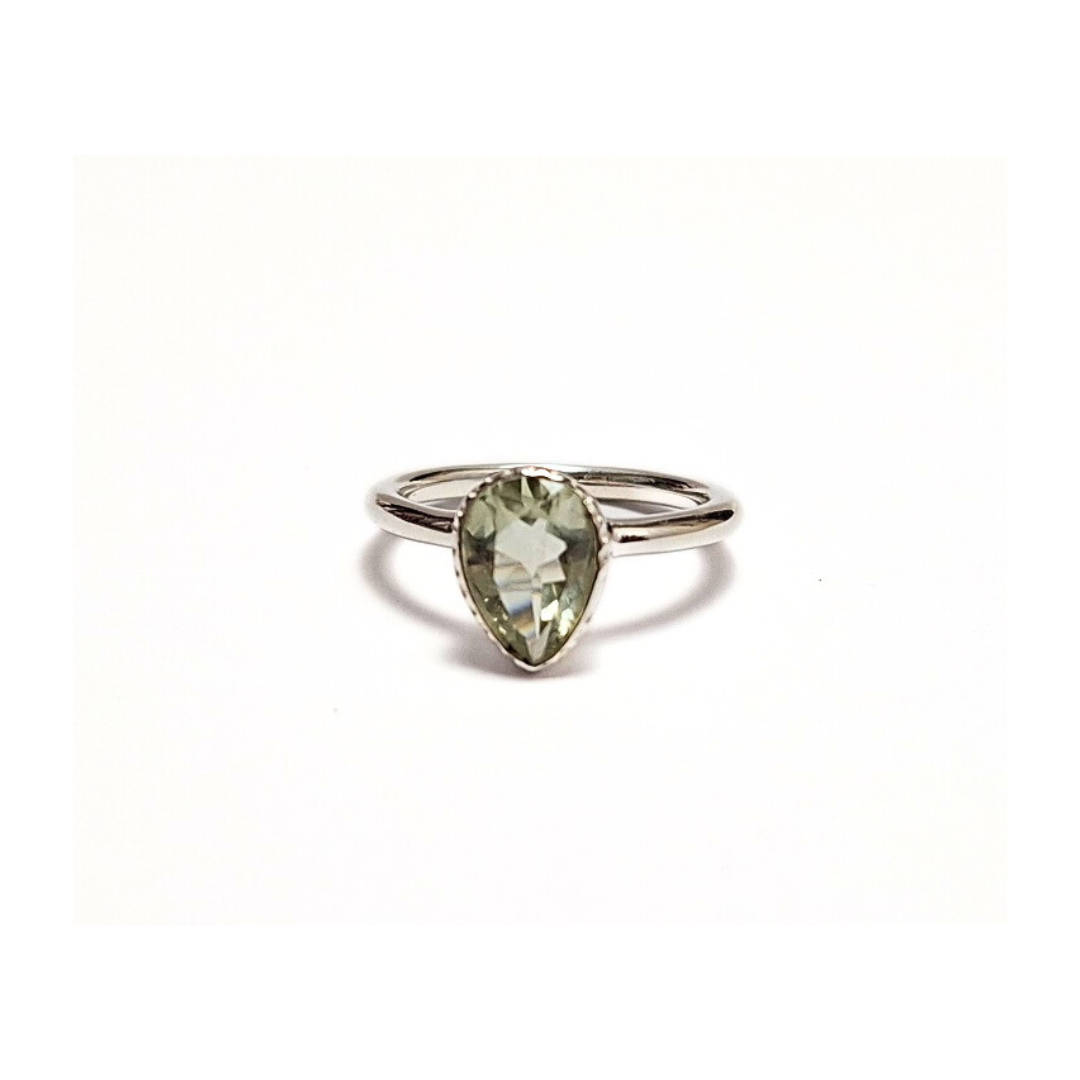 Green Amethyst Tear Ring |Silver