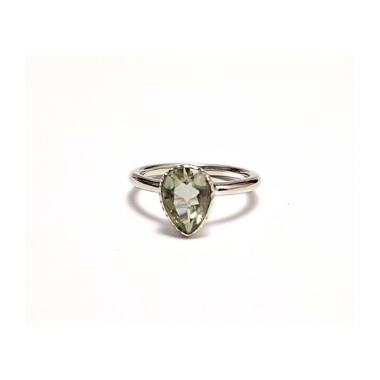 Green Amethyst Tear Ring |Silver