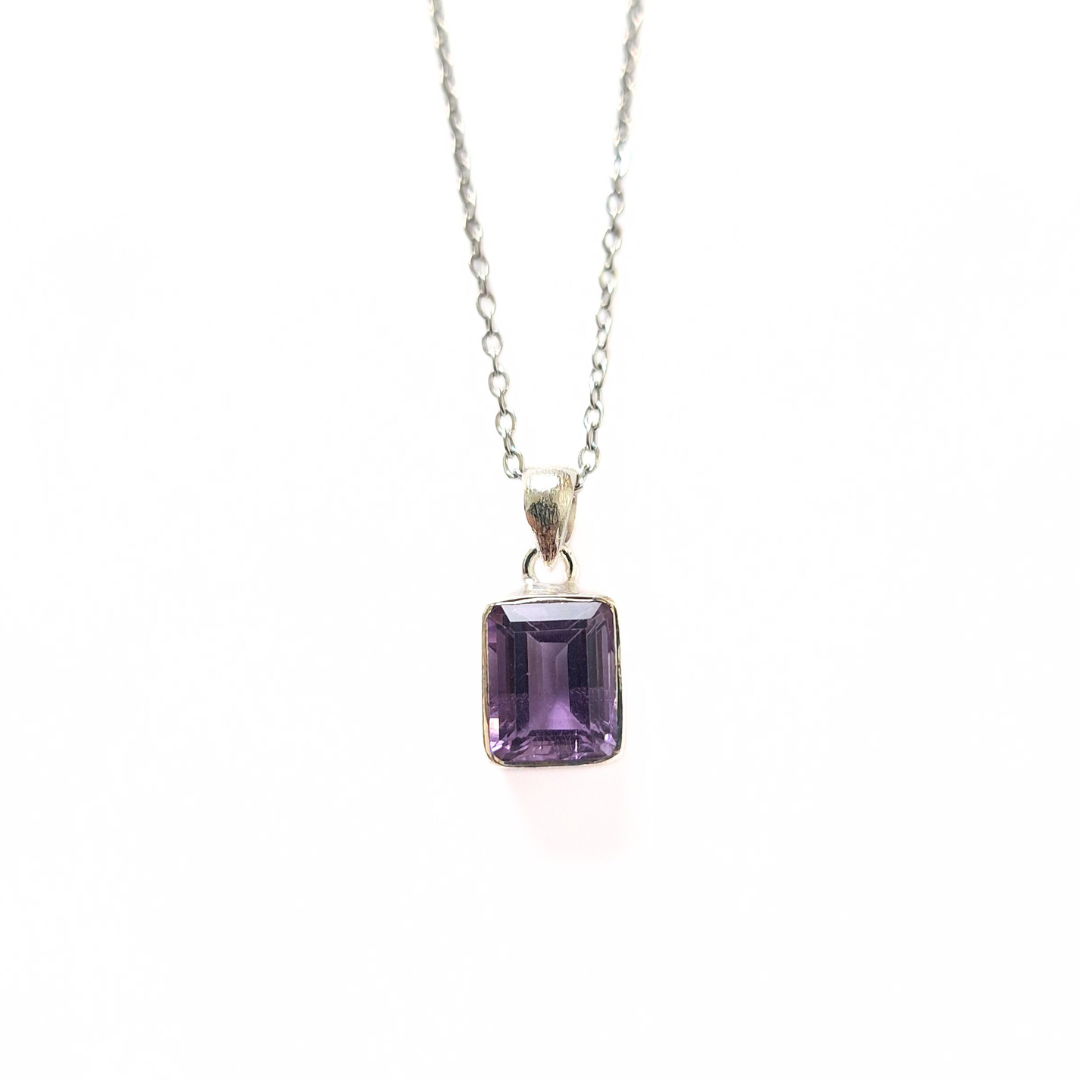 Amethyst Brushed Pendant |Silver