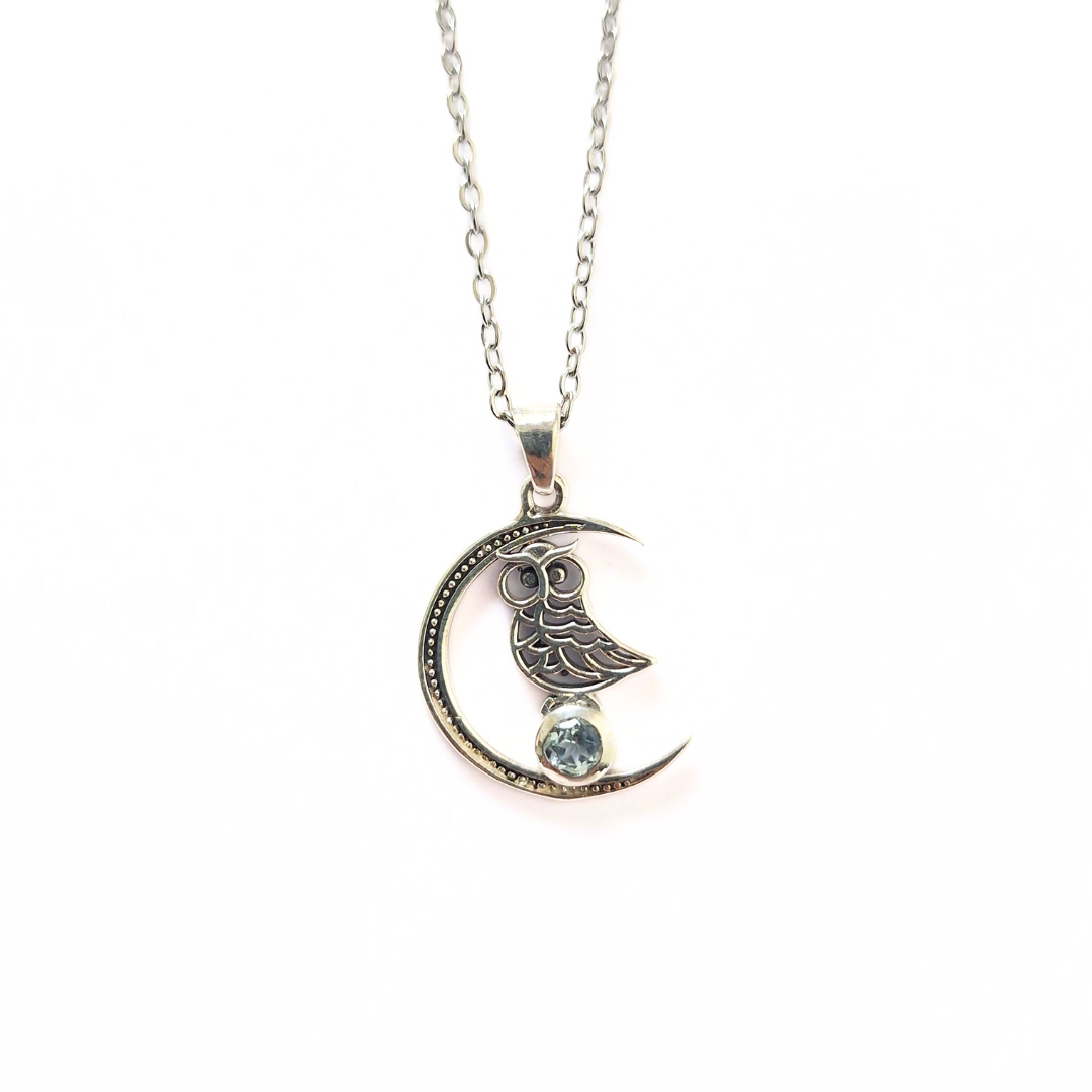 Blue Topaz Owl Pendant |Silver
