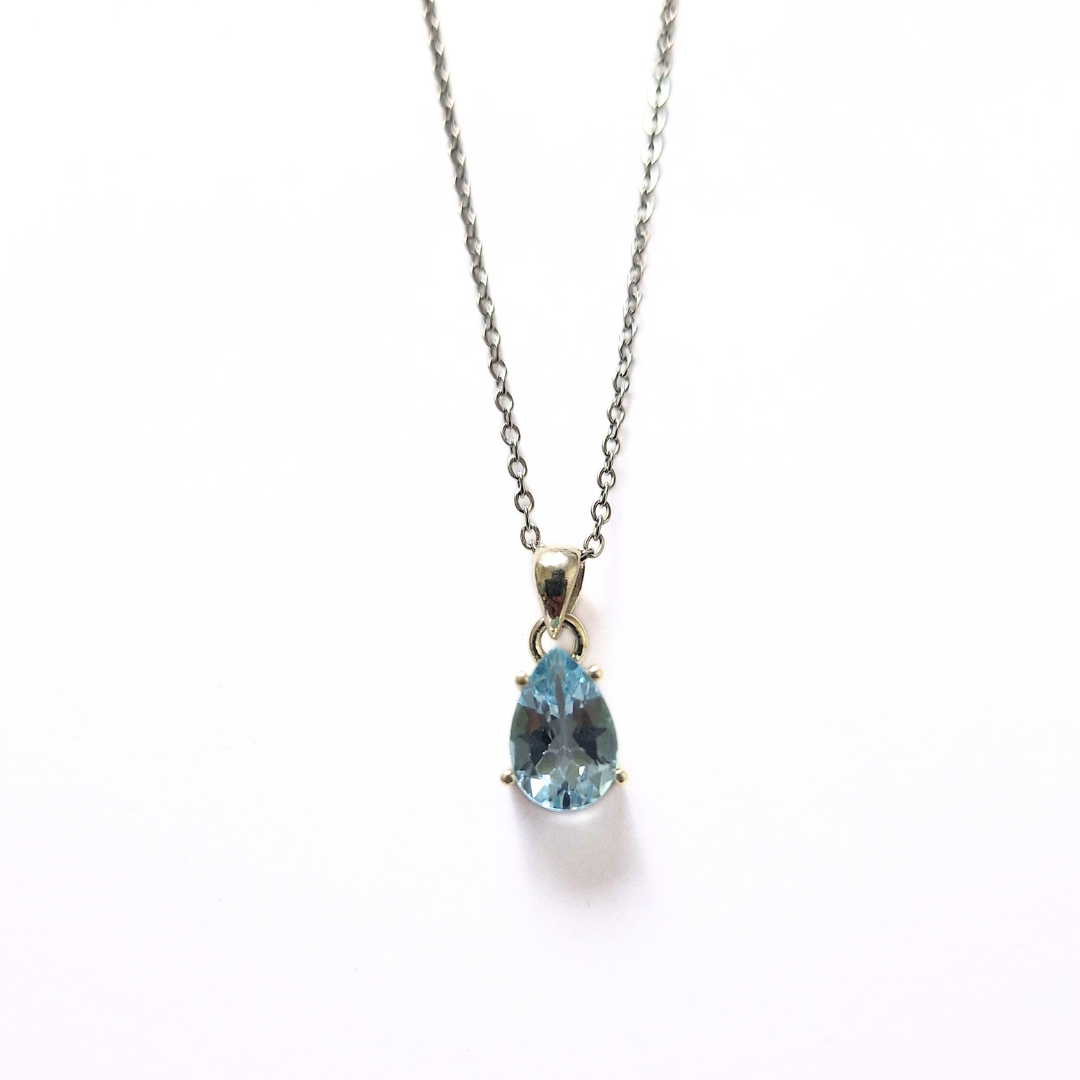 Blue Topaz Tear Pendant |Silver