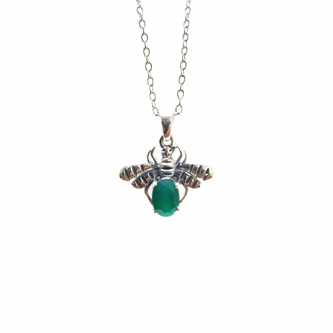 Emerald Bee Pendant |Silver