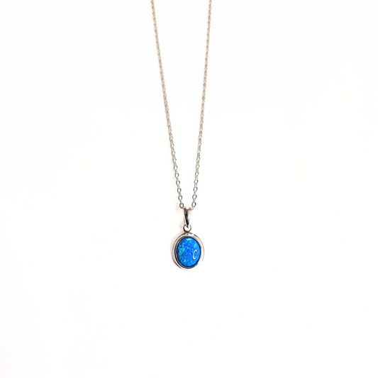 Blue Opal Oval Pendant (7x10) |Silver