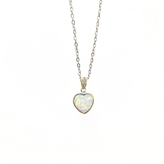 White Opal Heart pendant |Silver