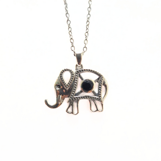 Onyx Elephant Pendant |Silver