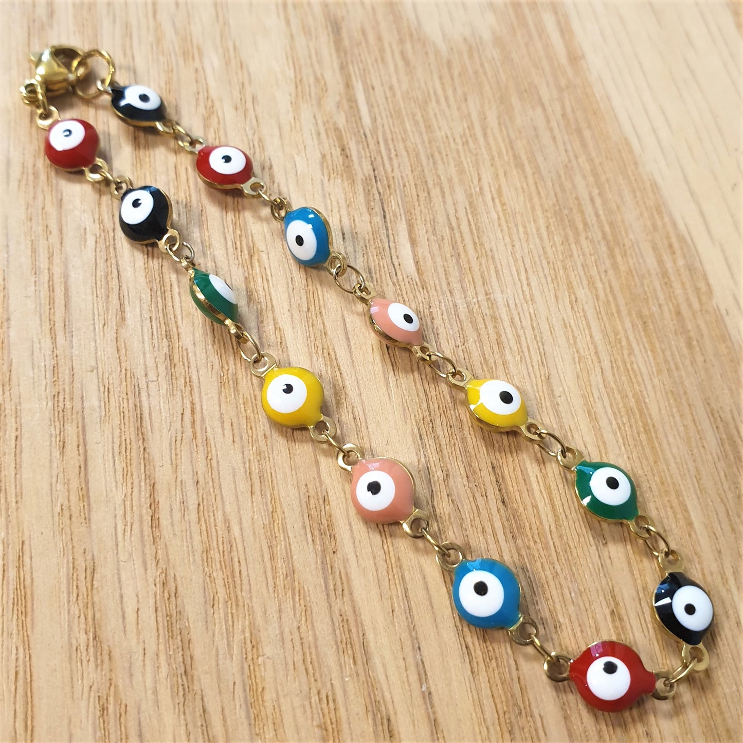Rainbow Evil Eye Stainless Steel Bracelet (gold)