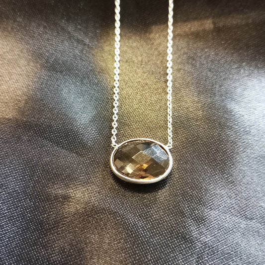 Smoky Quartz Oval Necklace |Silver