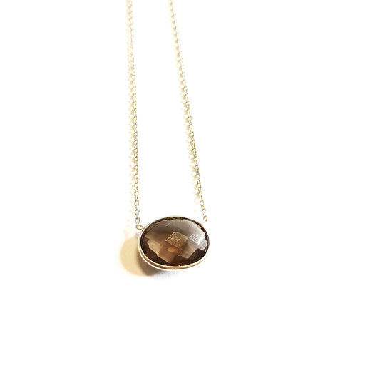 Smoky Quartz Oval Necklace |Silver