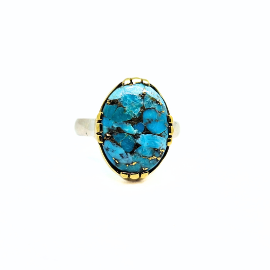 Blue Copper Turquoise Ring |Silver & Brass