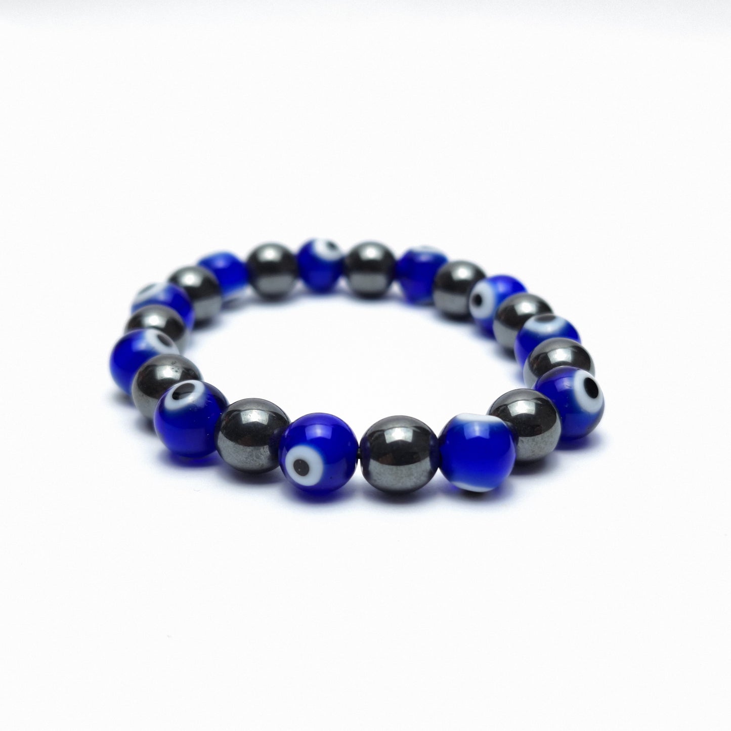 Evil Eye Glass & Hematite Bracelet (Blue)