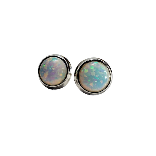 White Opal 6mm Studs |Silver