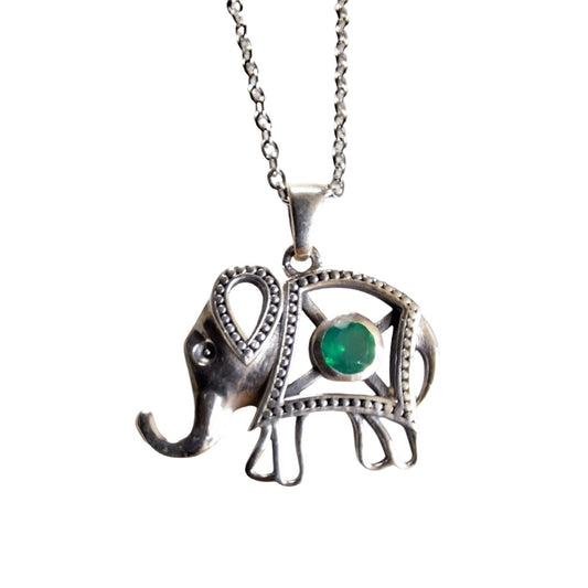 Emerald Elephant Pendant |Silver