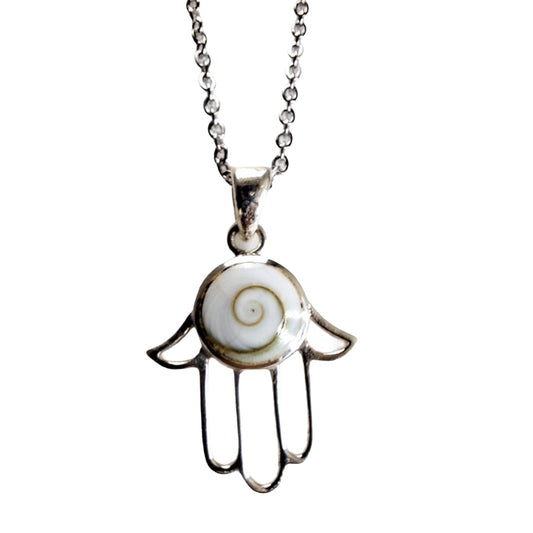 Shiva Shell Hamsa Pendant |Silver