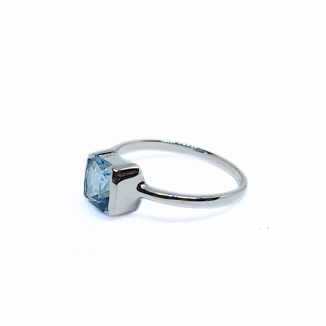 Blue Topaz Classic Square Ring |Silver