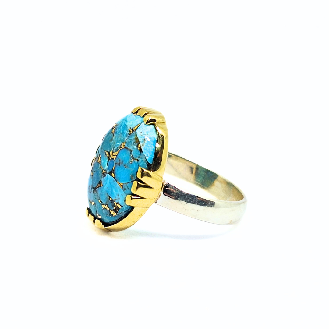 Blue Copper Turquoise Ring |Silver & Brass