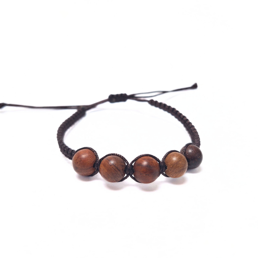 Sandalwood 5 Bead Macrame Bracelet