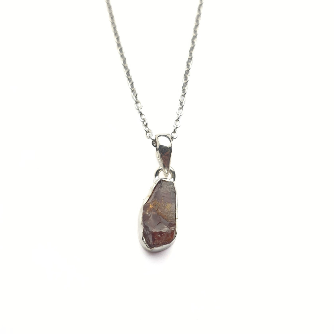 Garnet Rough Pendant |Silver