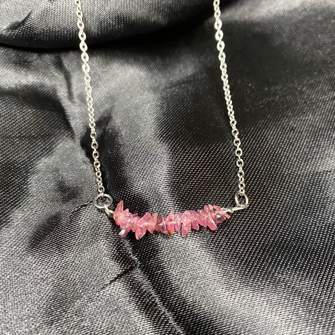 Pink Tourmaline Chip Necklace (Stainless Steel)