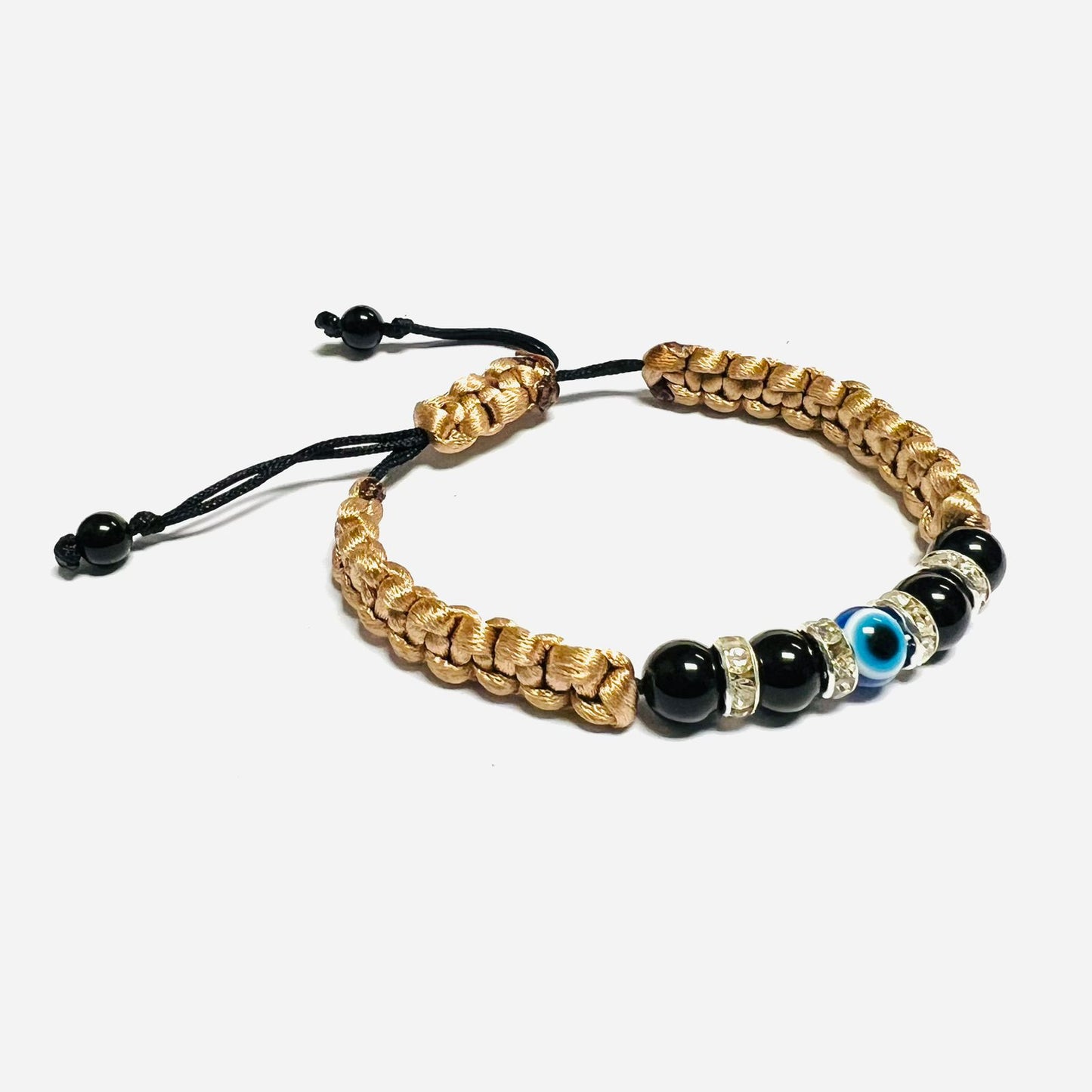 Evil Eye & Onyx Macrame Bracelet (Gold)