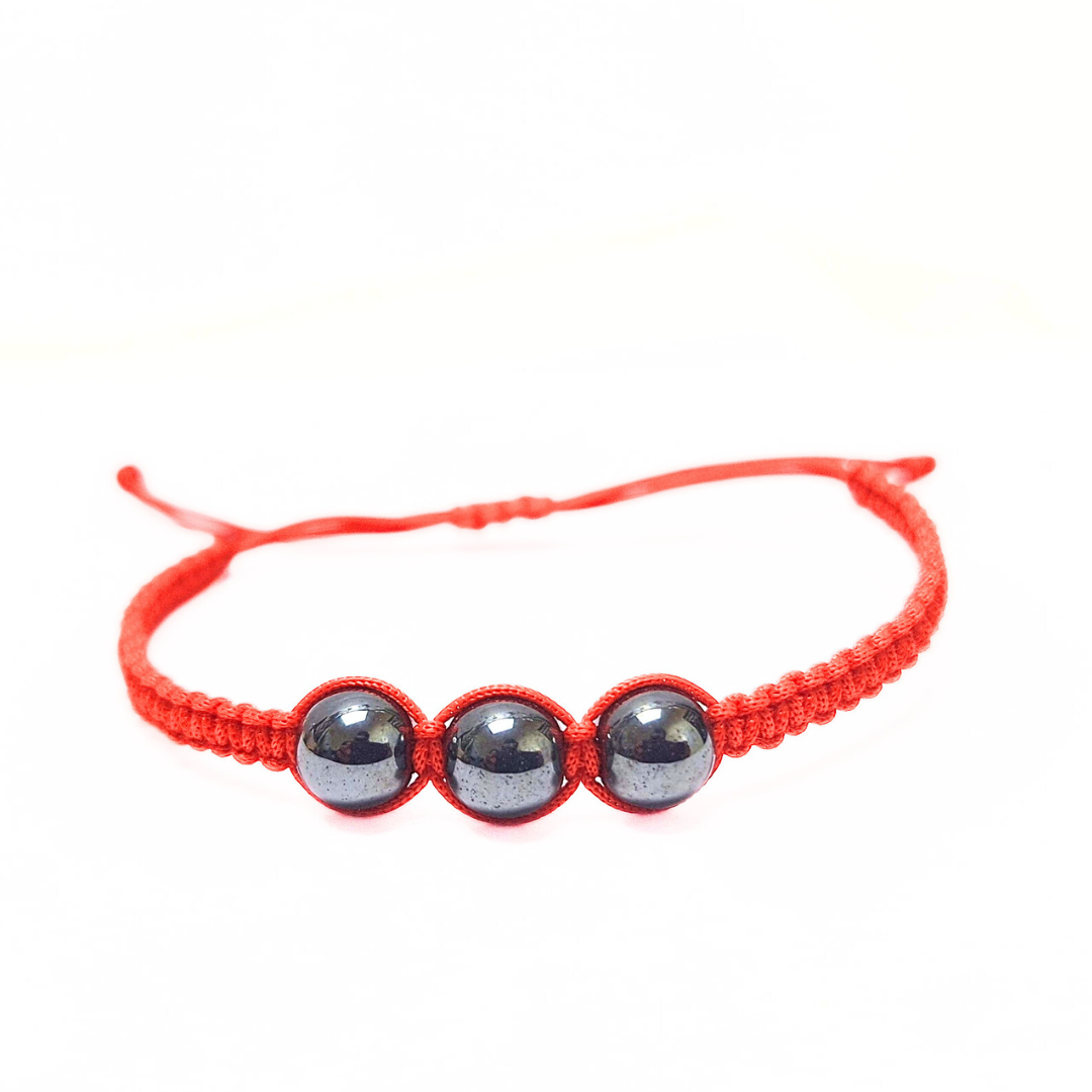 Hematite Macrame Bracelet (Red)